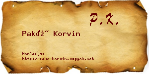 Pakó Korvin névjegykártya